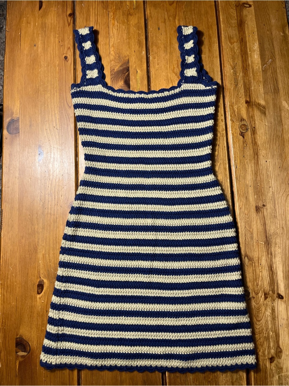 J. Crew Navy and Cream Striped Crochet Tank dress